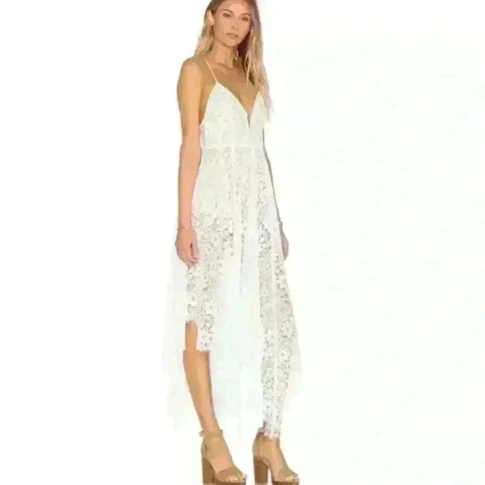 For Love & Lemons Rosemary white lace midi dress XS